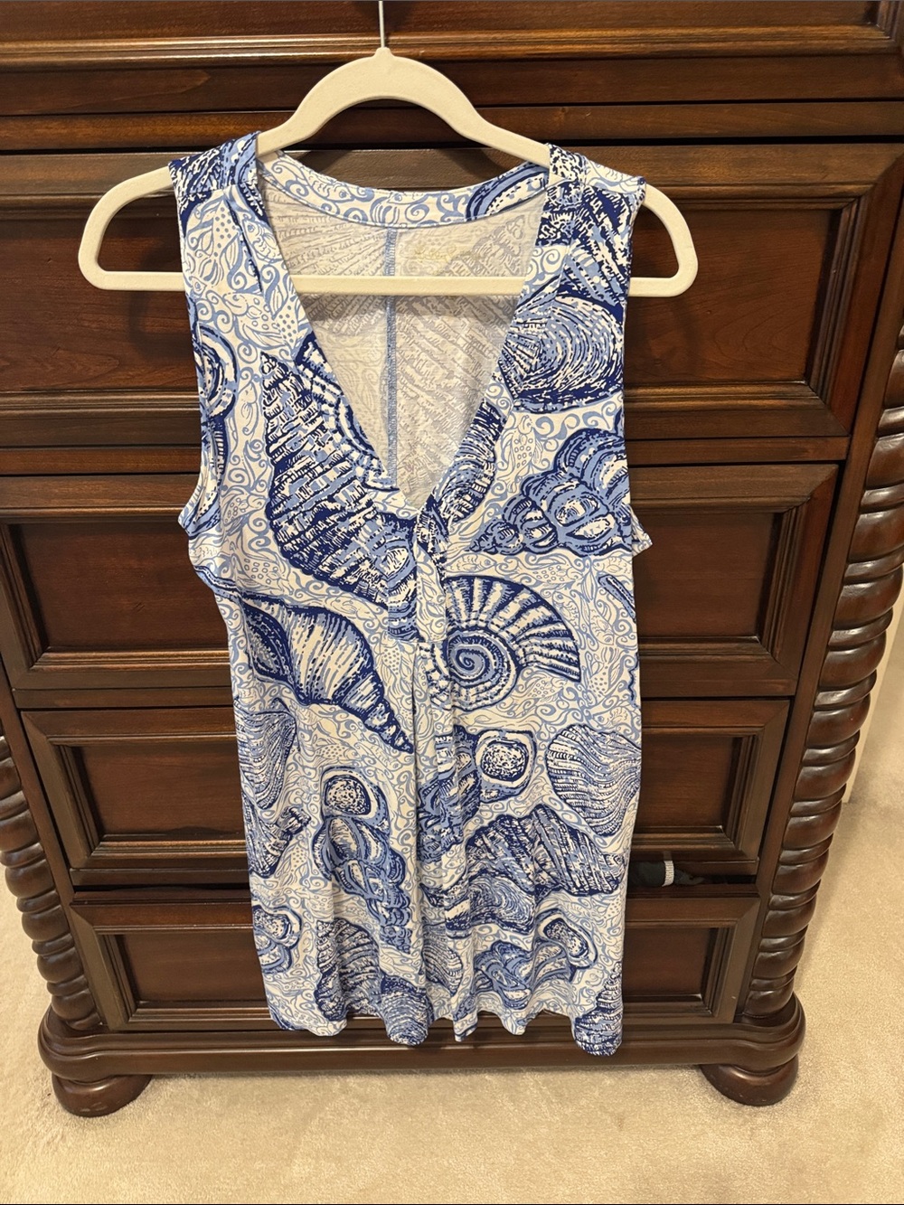 Lilly Pulitzer Blue and White Shell-Print Sleeveless Dress